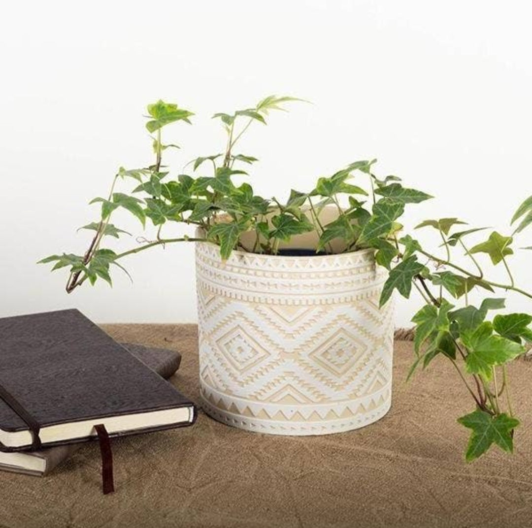 Aztec Pattern White and Cream Pot