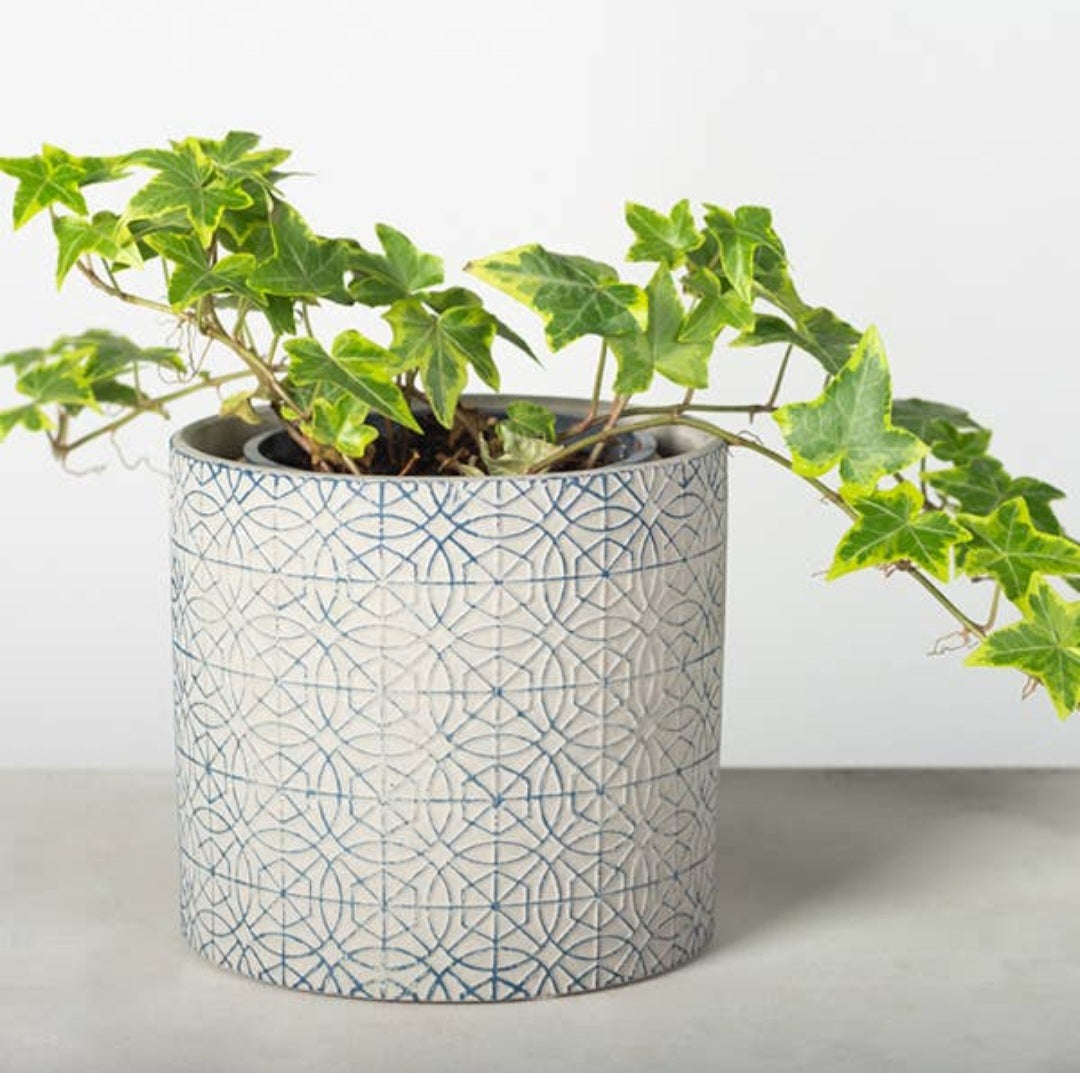 Geometrical Blue and Grey Cement Pot