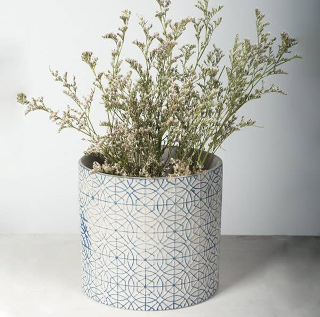 Geometrical Blue and Grey Cement Pot