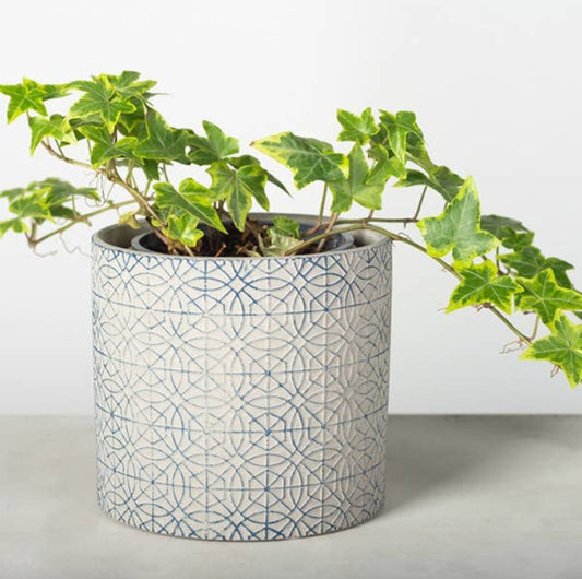 Geometrical Blue and Grey Cement Pot